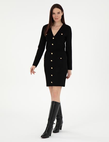 Siyah Slim Fit Triko Elbise - 50290605010