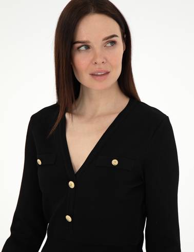Siyah Slim Fit Triko Elbise