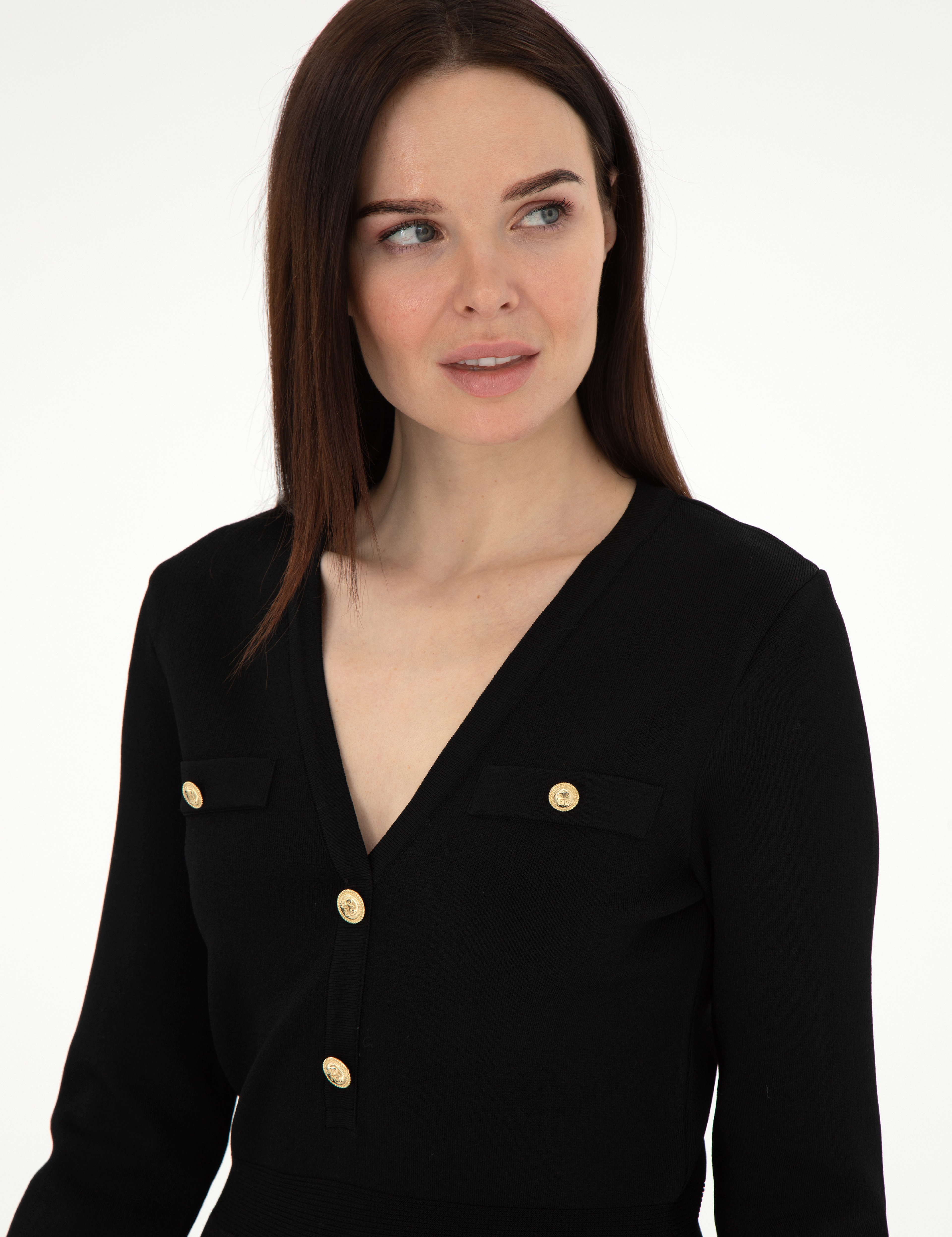 Siyah Slim Fit Triko Elbise - Image 2