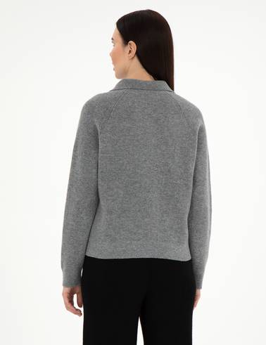 Gri Melanj Yün Regular Fit Polo Yaka Kazak