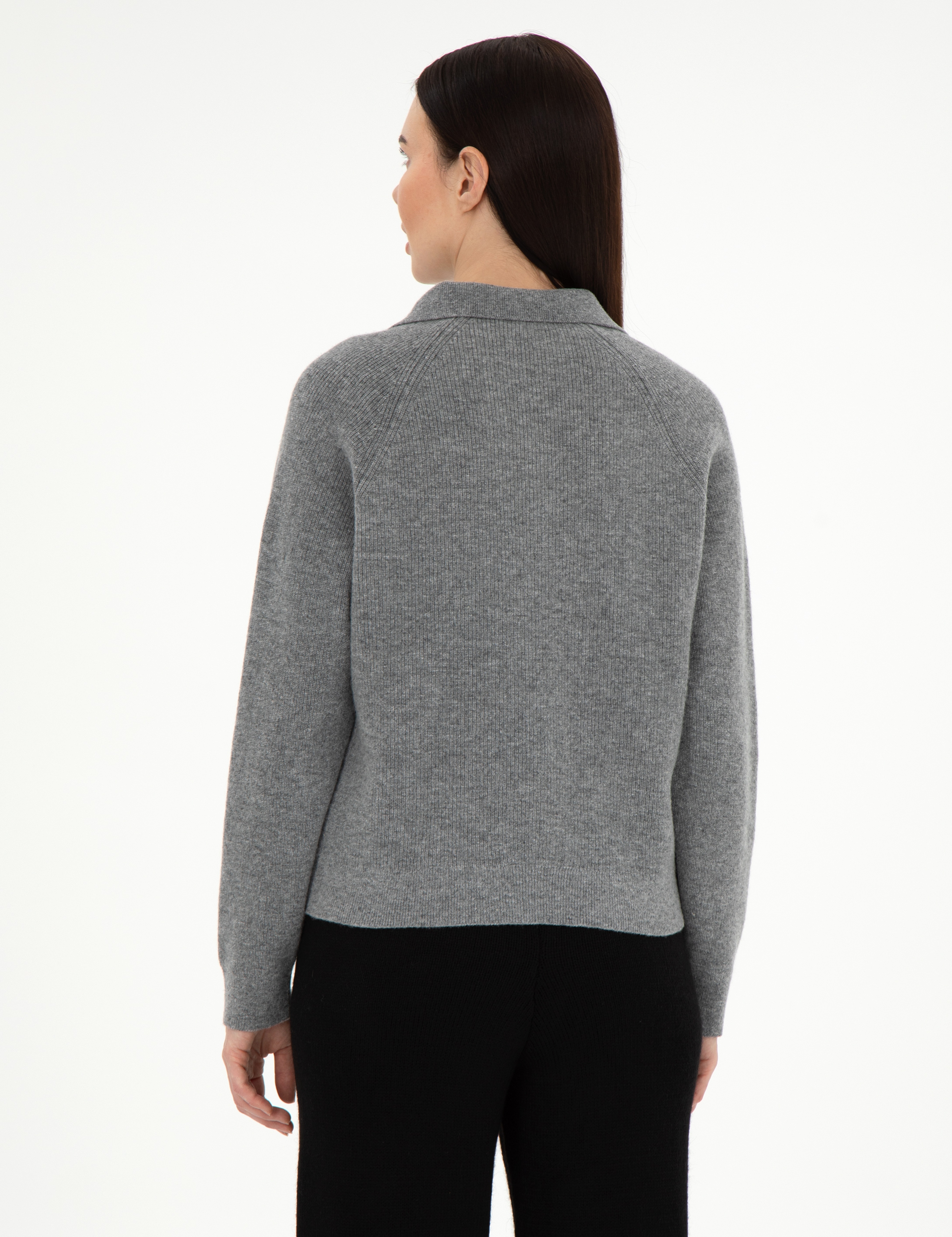 Gri Melanj Yün Regular Fit Polo Yaka Kazak - Image 5