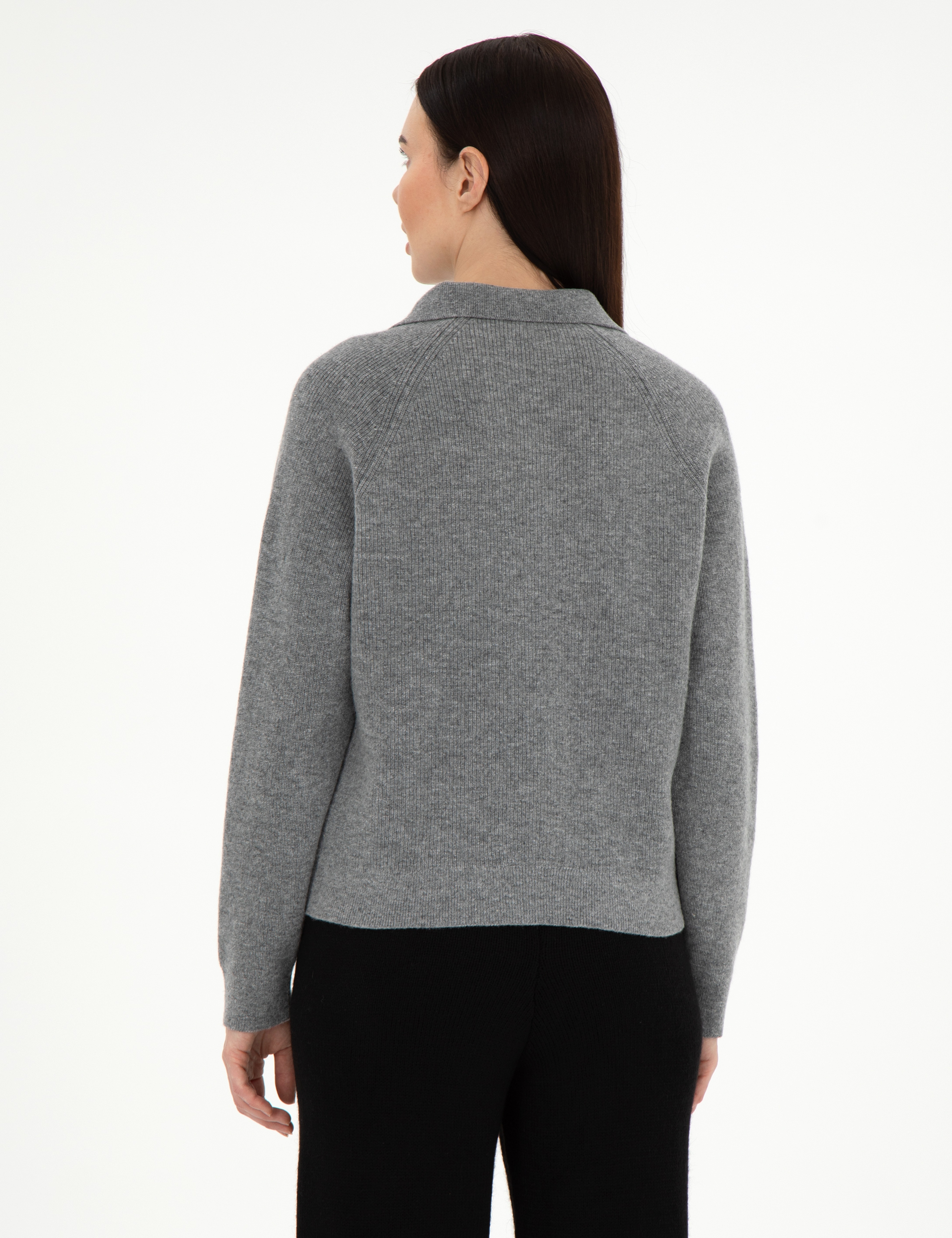 Gri Melanj Yün Regular Fit Polo Yaka Kazak