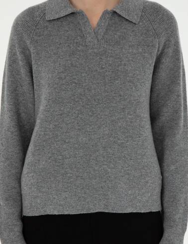 Gri Melanj Yün Regular Fit Polo Yaka Kazak
