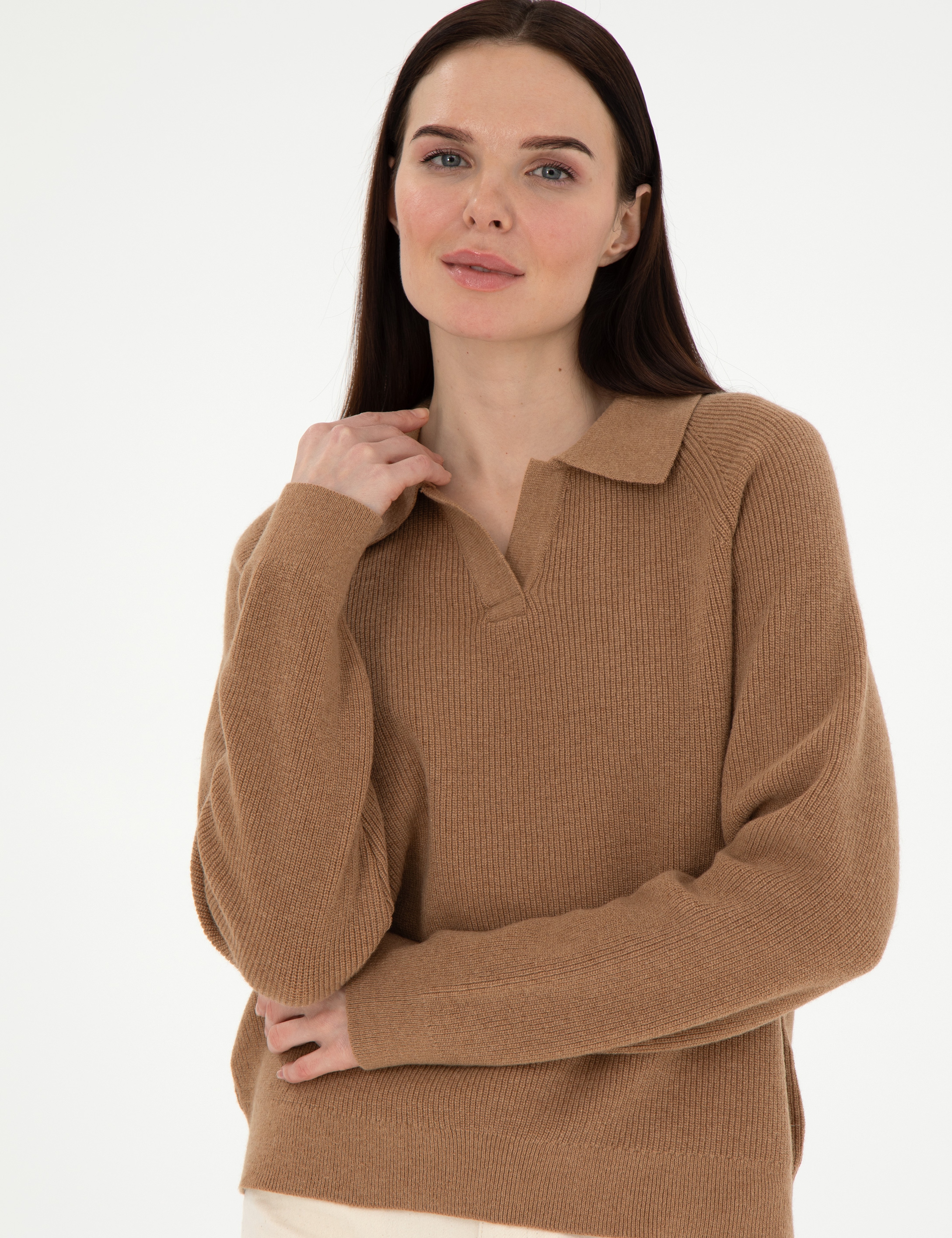 Camel Yün Regular Fit Polo Yaka Kazak - Image 3