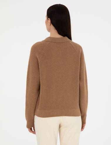 Camel Yün Regular Fit Polo Yaka Kazak