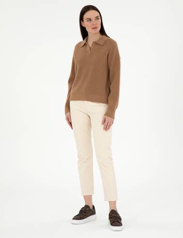 Camel Yün Regular Fit Polo Yaka Kazak
