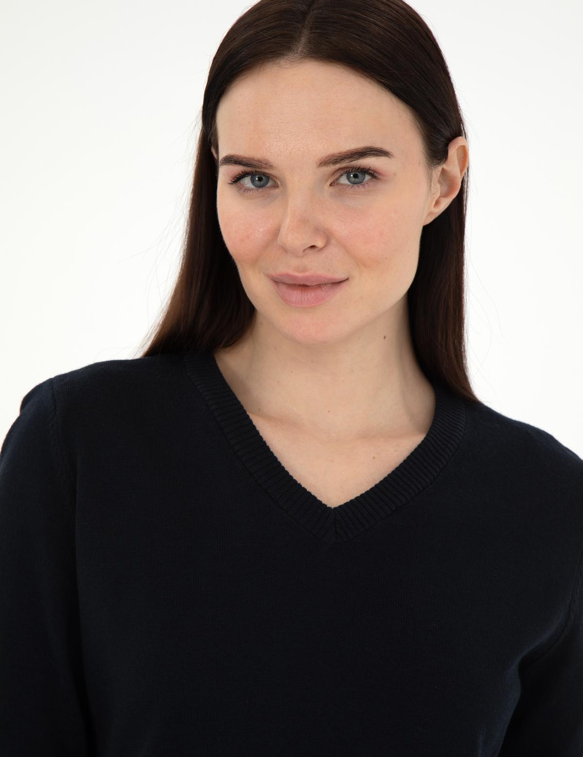 Lacivert Slim Fit V Yaka Basic Kazak - 50300803021