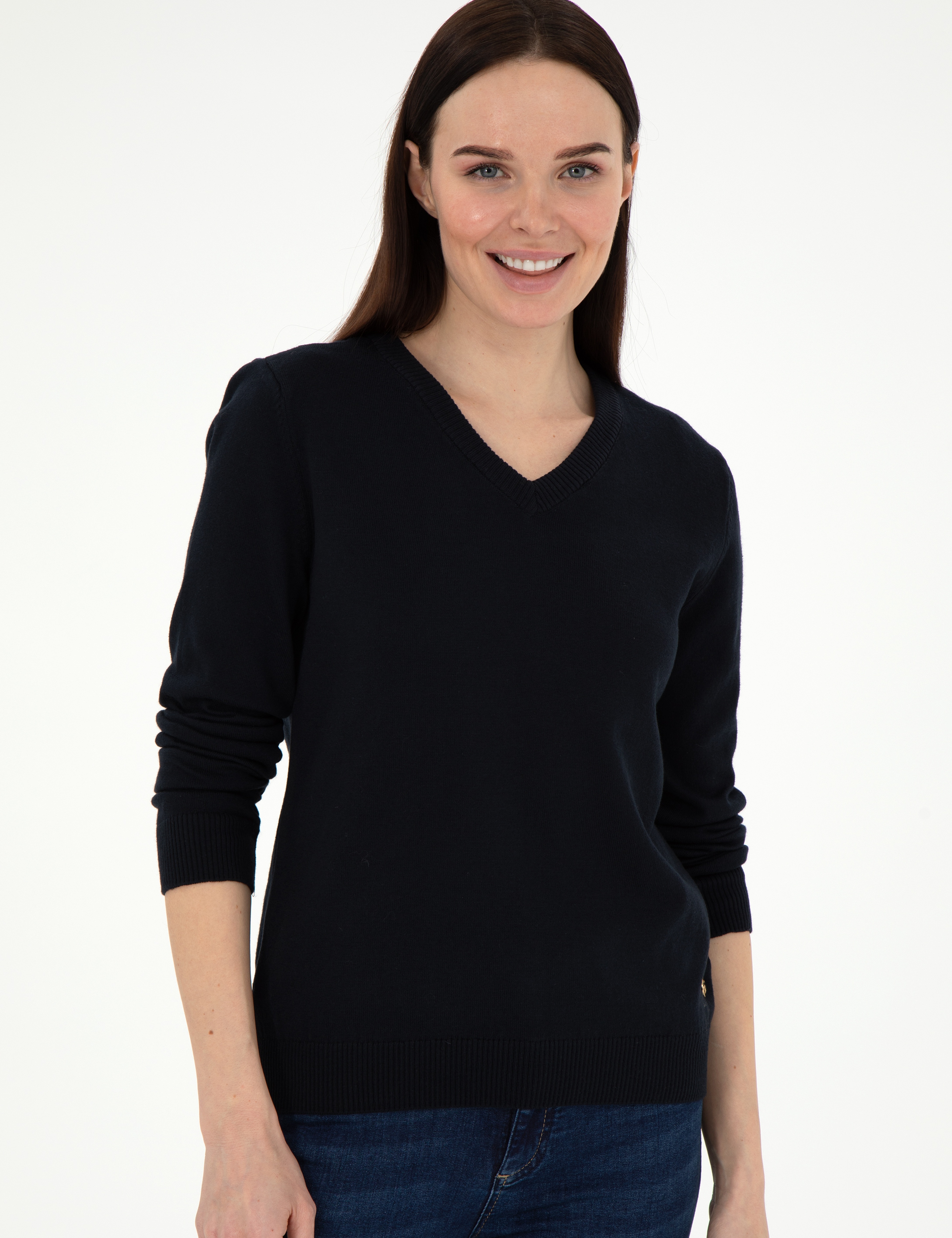 Lacivert Slim Fit V Yaka Basic Kazak - Image 4