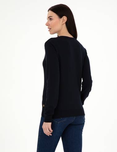 Lacivert Slim Fit V Yaka Basic Kazak