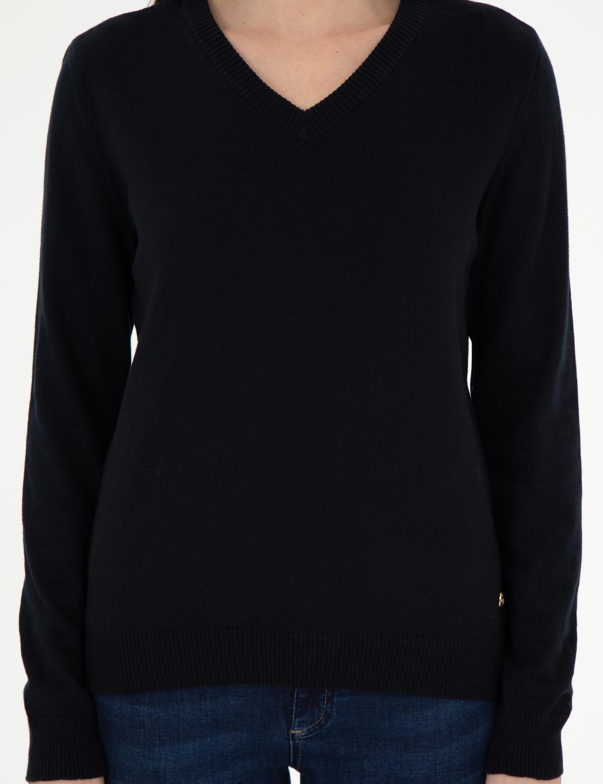 Lacivert Slim Fit V Yaka Basic Kazak - 50300803021