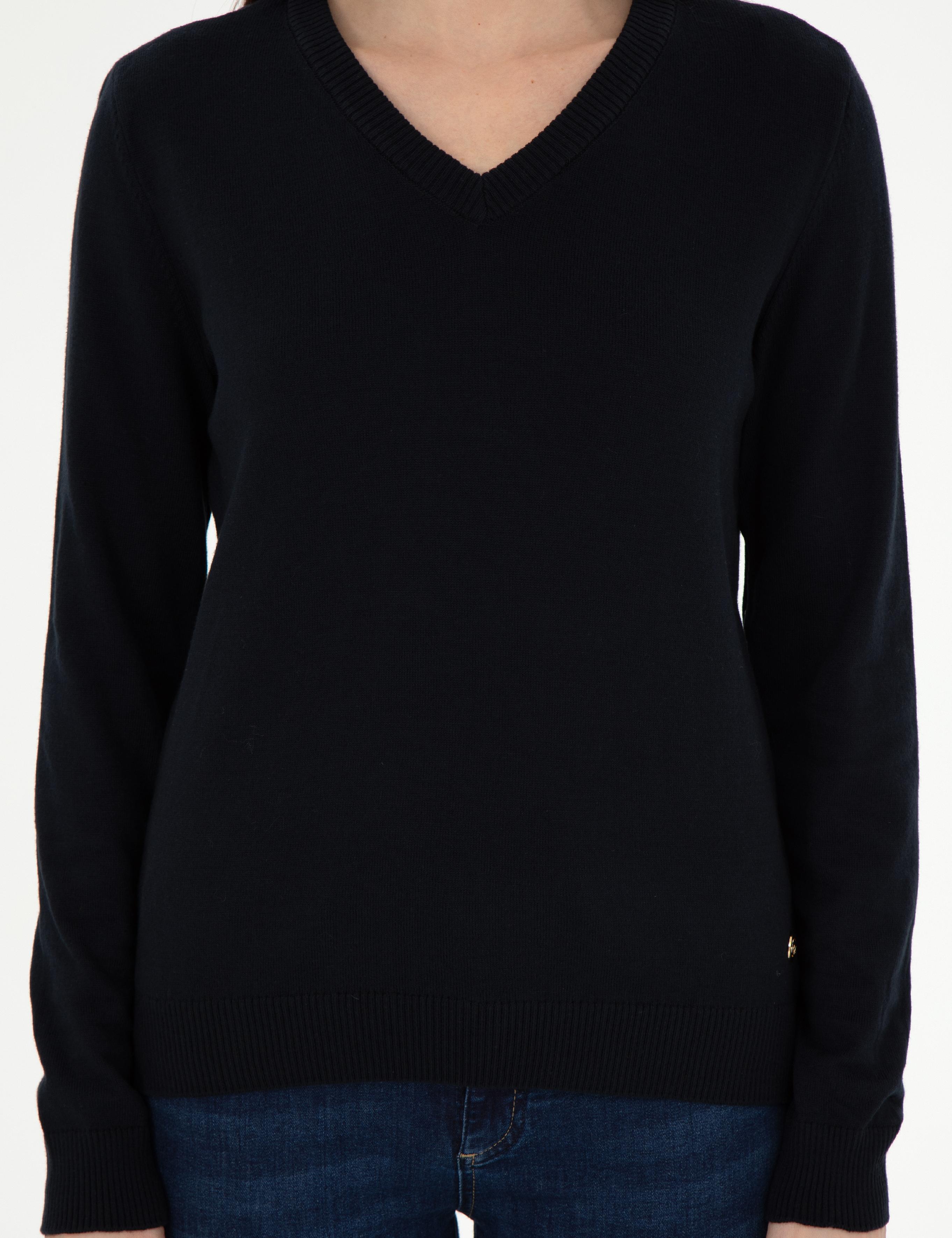 Lacivert Slim Fit V Yaka Basic Kazak