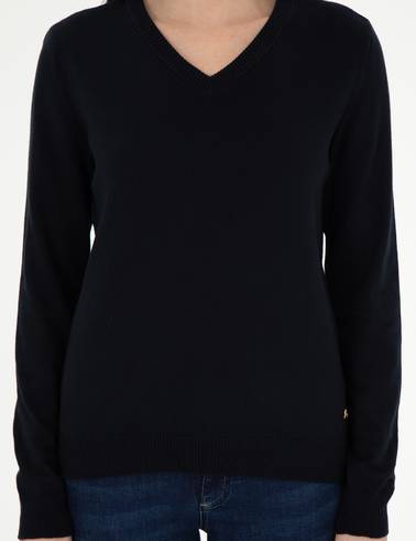 Lacivert Slim Fit V Yaka Basic Kazak