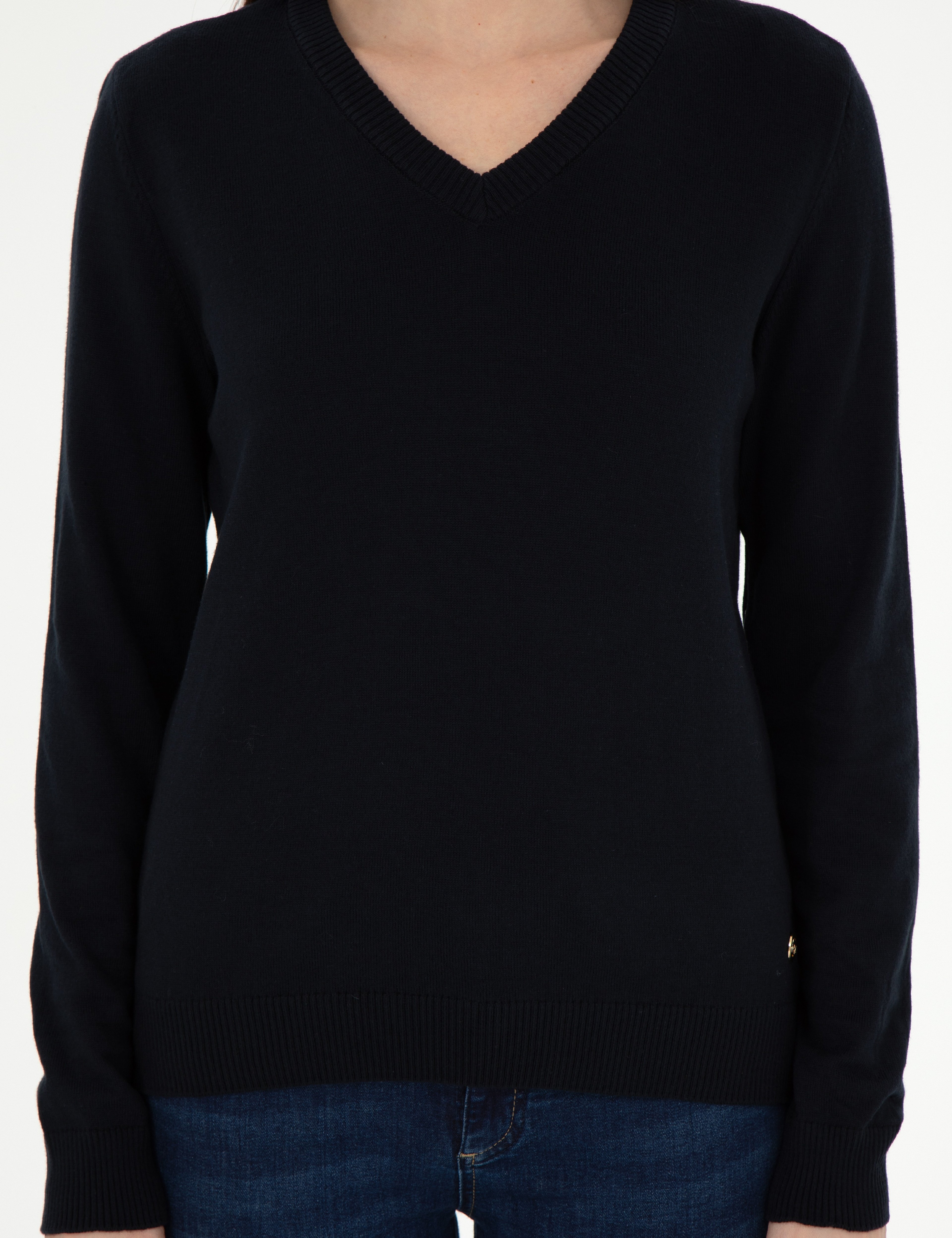 Lacivert Slim Fit V Yaka Basic Kazak