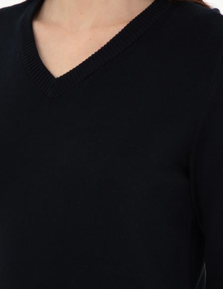 Lacivert Slim Fit V Yaka Basic Kazak - 50300803021