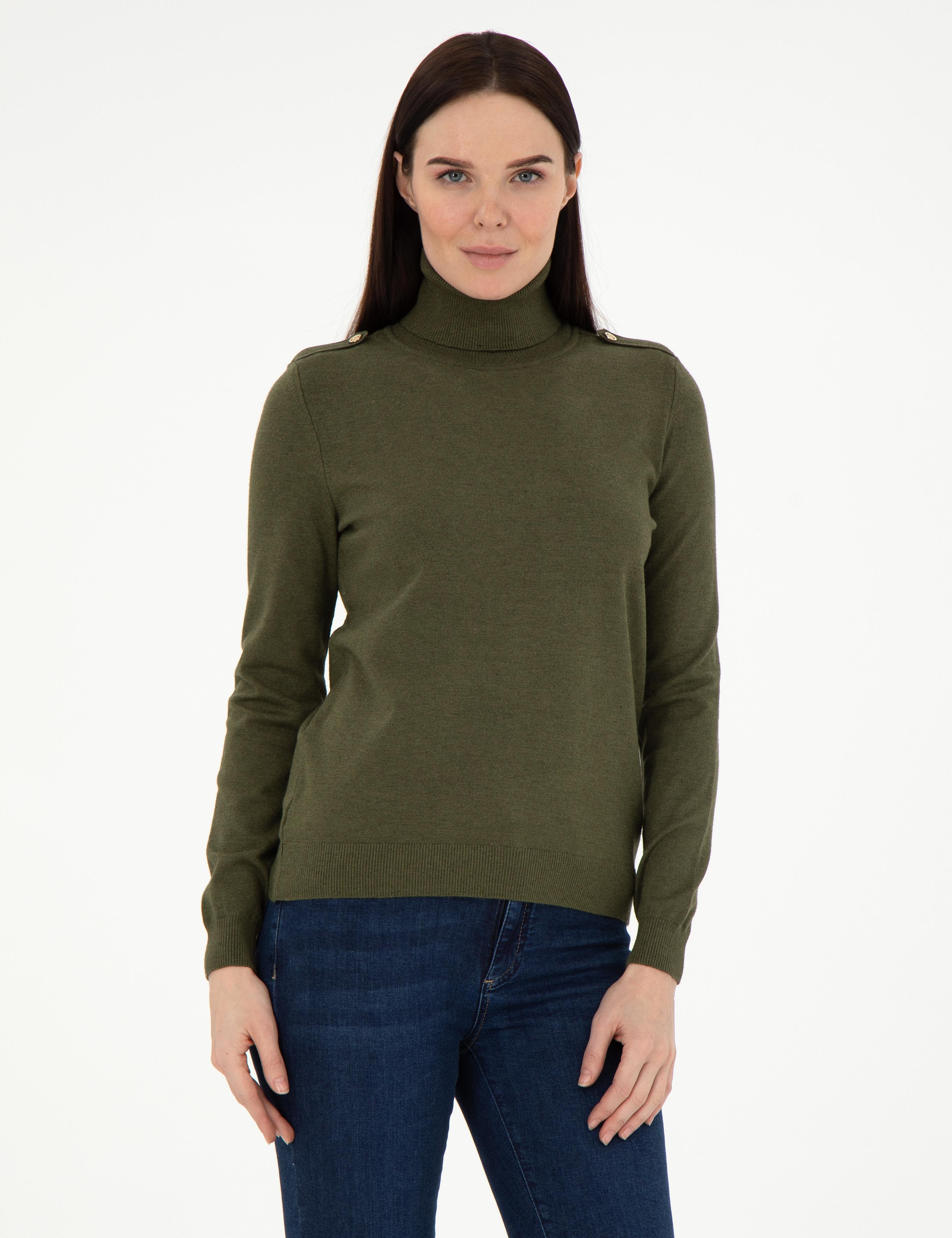 Haki Slim Fit Balıkçı Yaka Basic Kazak