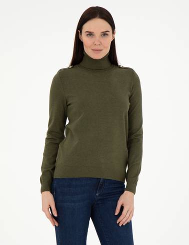 Haki Slim Fit Balıkçı Yaka Basic Kazak