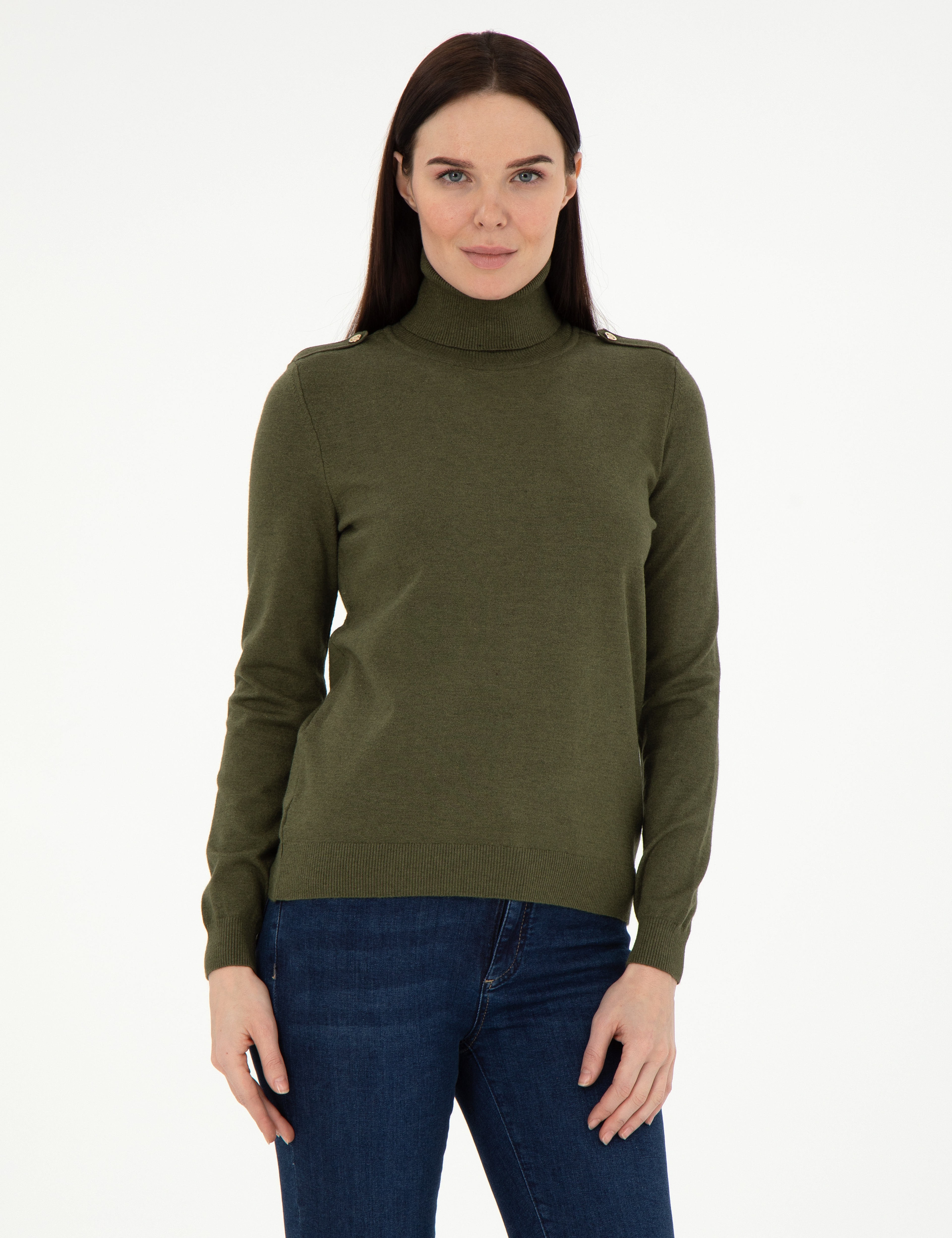 Haki Slim Fit Balıkçı Yaka Basic Kazak - Image 1