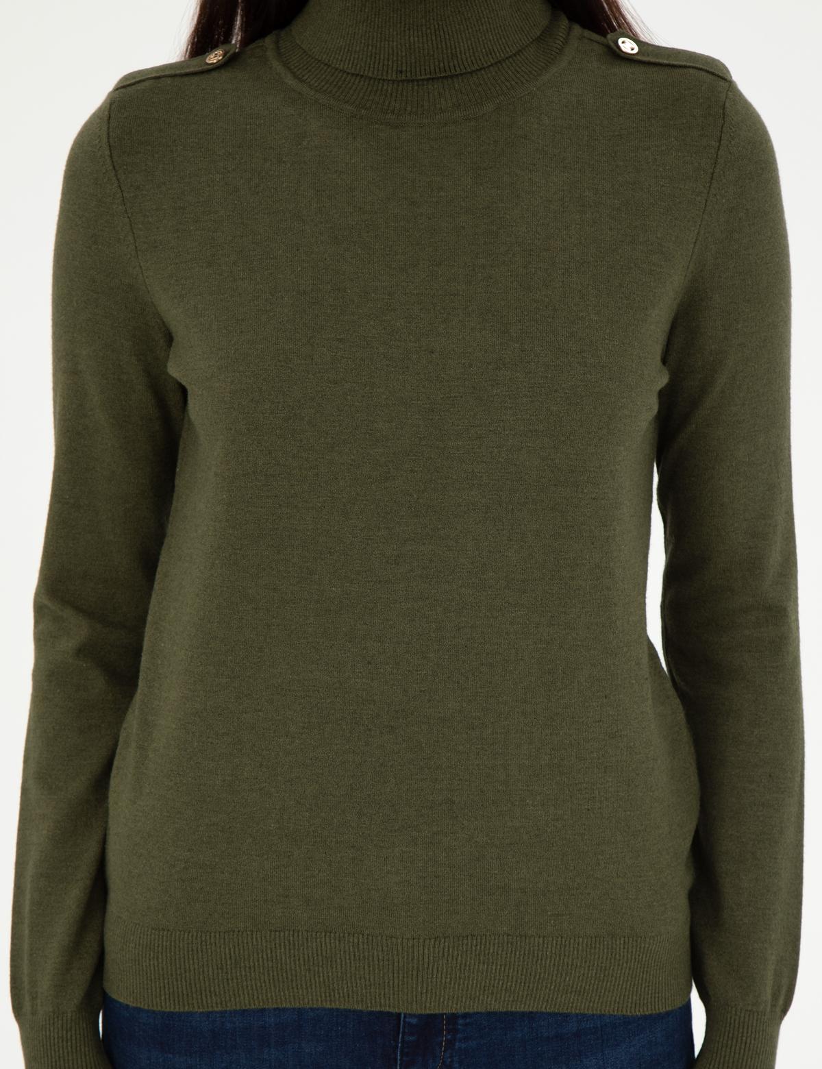 Haki Slim Fit Balıkçı Yaka Basic Kazak - 50290579008