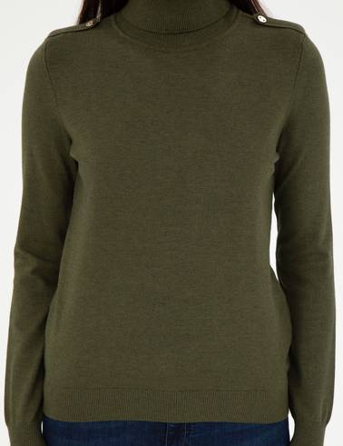 Haki Slim Fit Balıkçı Yaka Basic Kazak