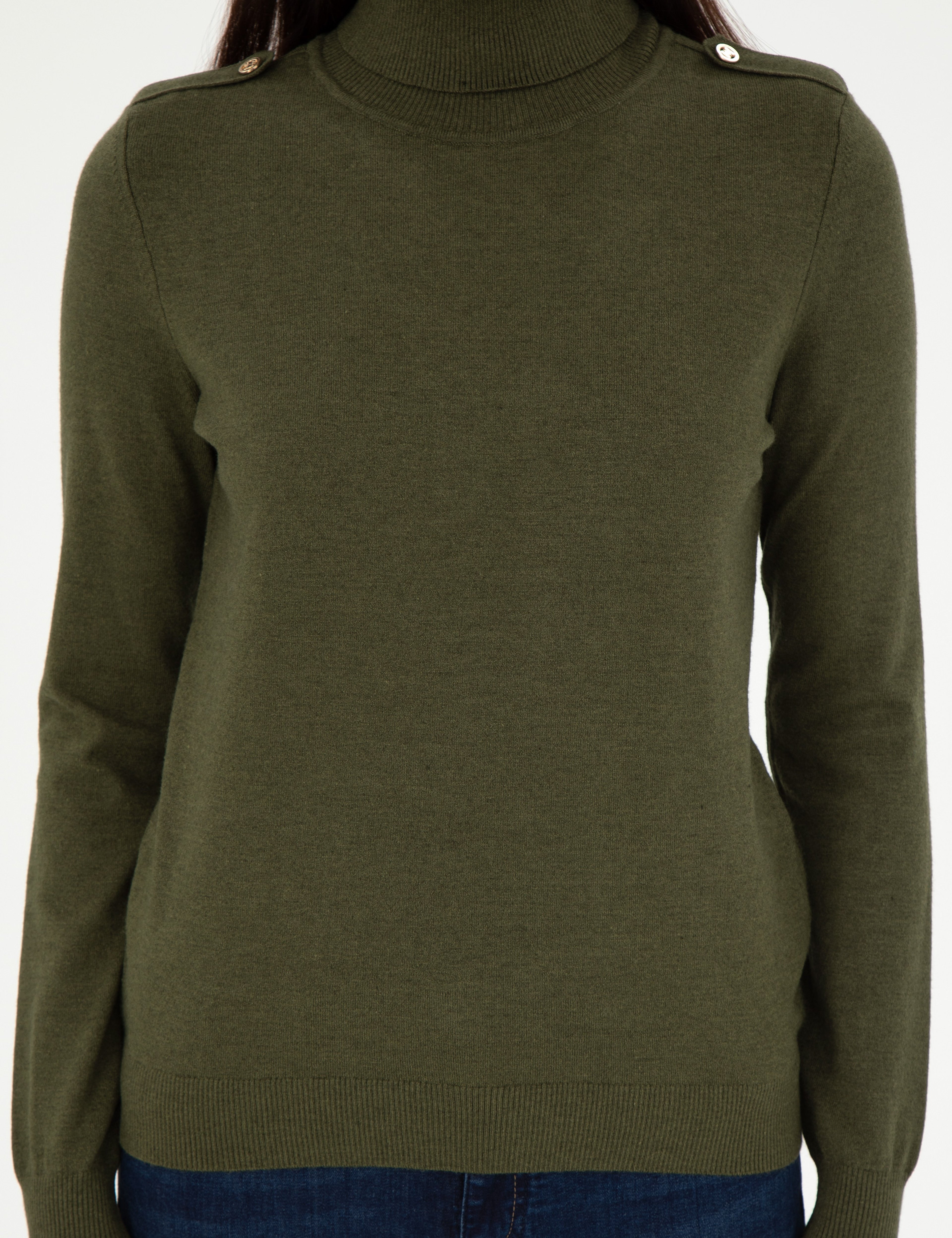 Haki Slim Fit Balıkçı Yaka Basic Kazak