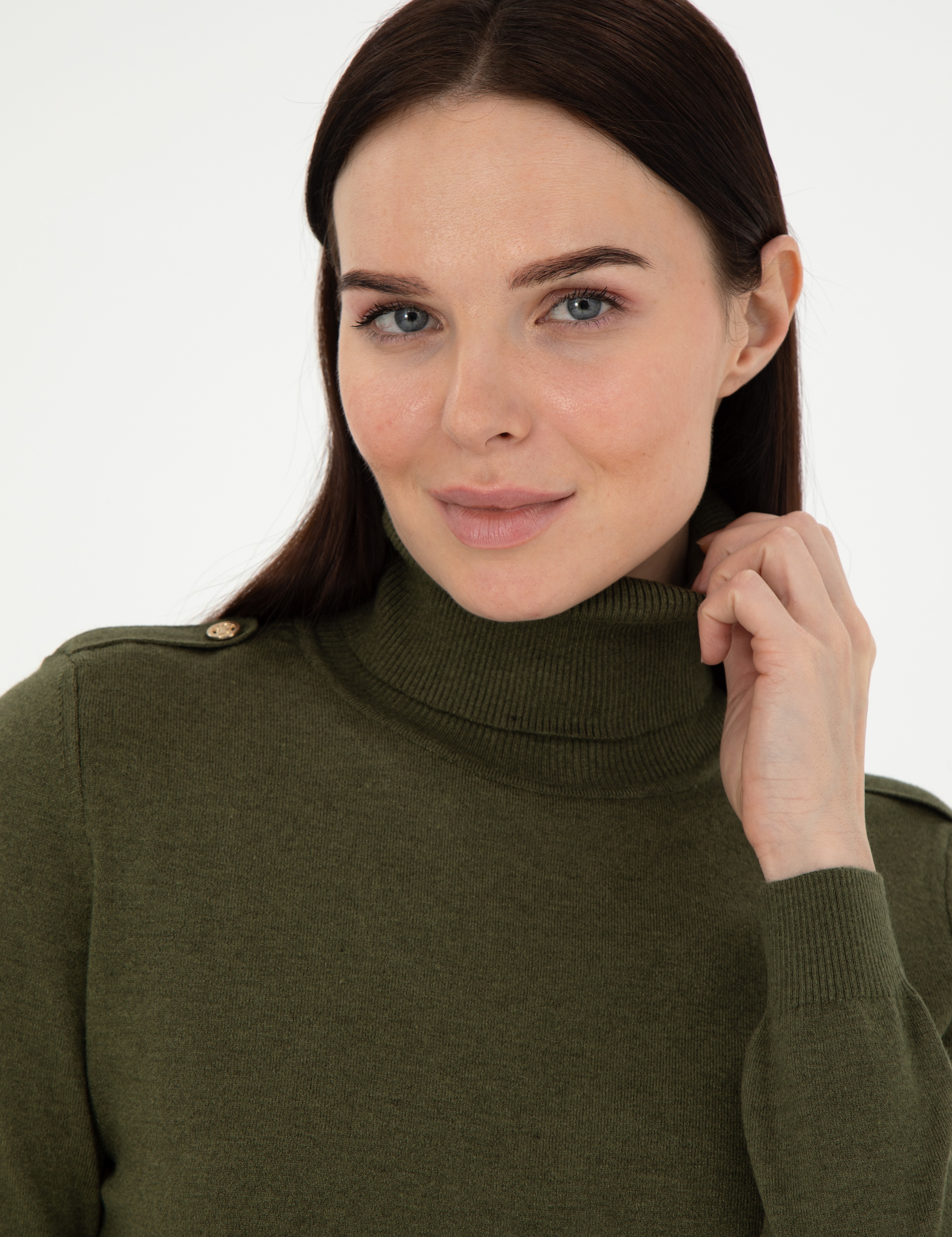 Haki Slim Fit Balıkçı Yaka Basic Kazak - Image 2