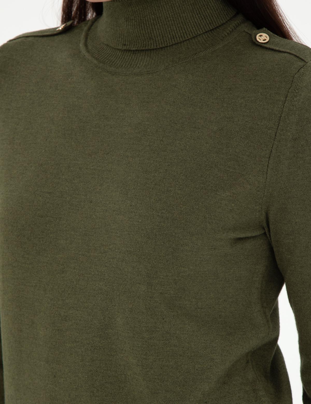 Haki Slim Fit Balıkçı Yaka Basic Kazak - 50290579008