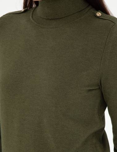 Haki Slim Fit Balıkçı Yaka Basic Kazak