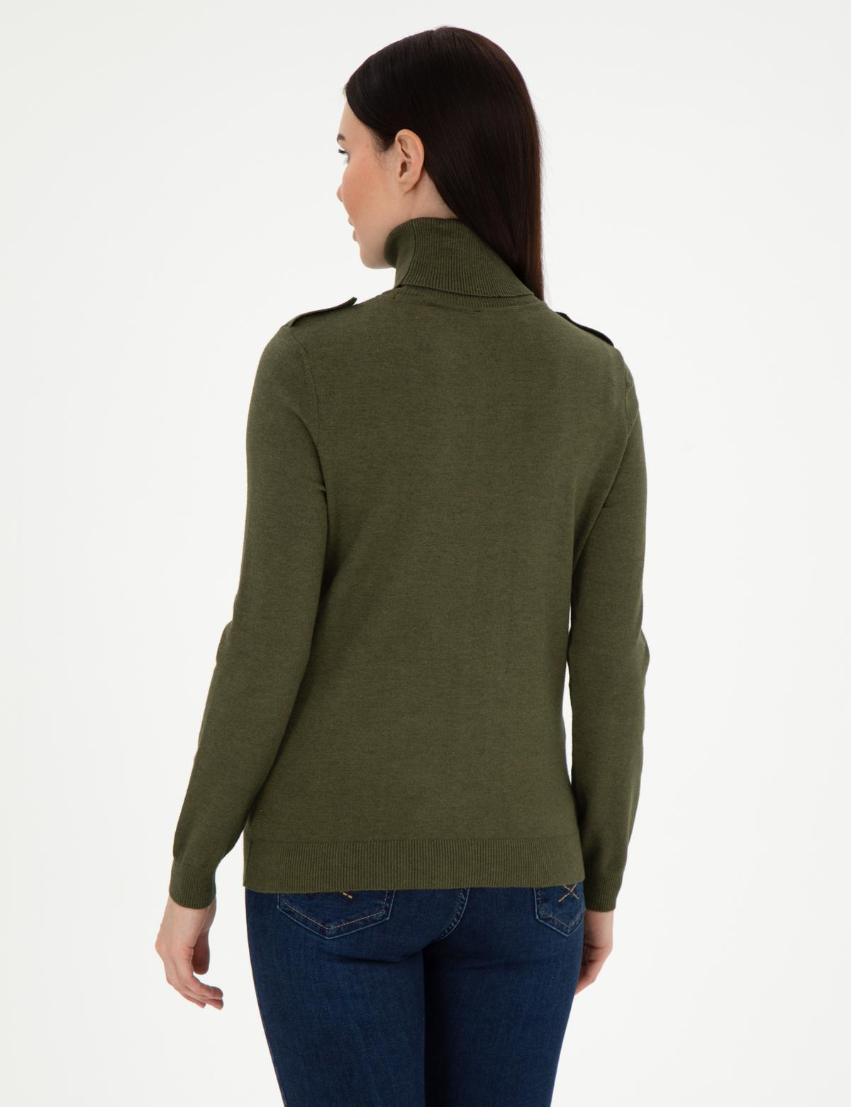 Haki Slim Fit Balıkçı Yaka Basic Kazak - 50290579008