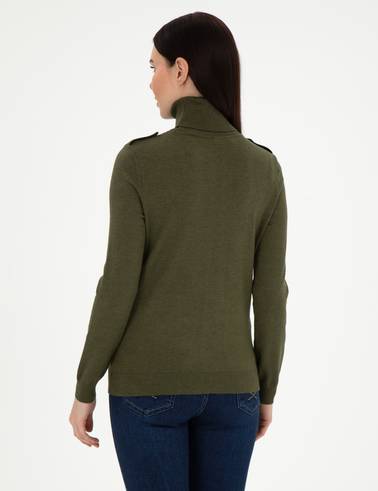 Haki Slim Fit Balıkçı Yaka Basic Kazak
