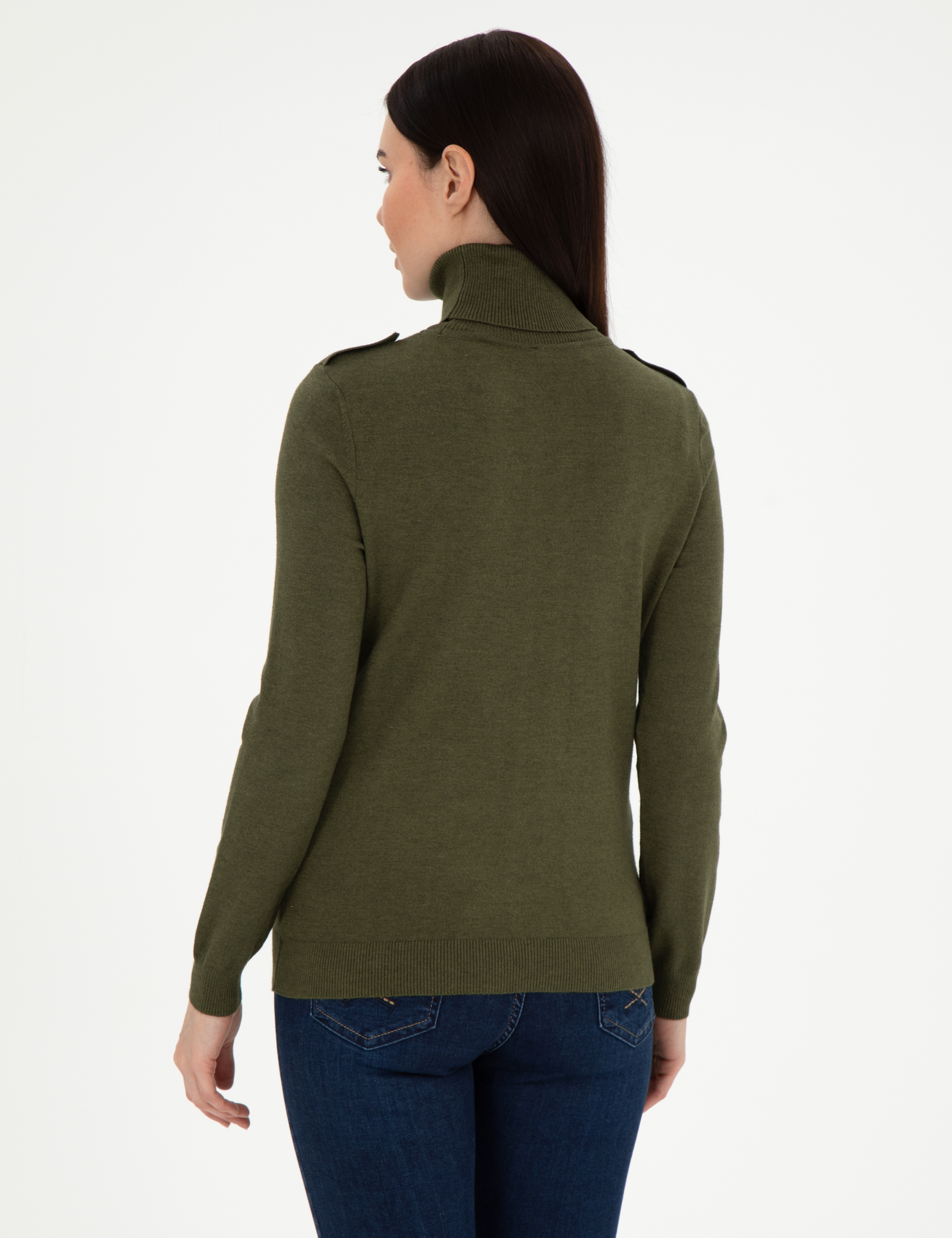 Haki Slim Fit Balıkçı Yaka Basic Kazak - Image 5