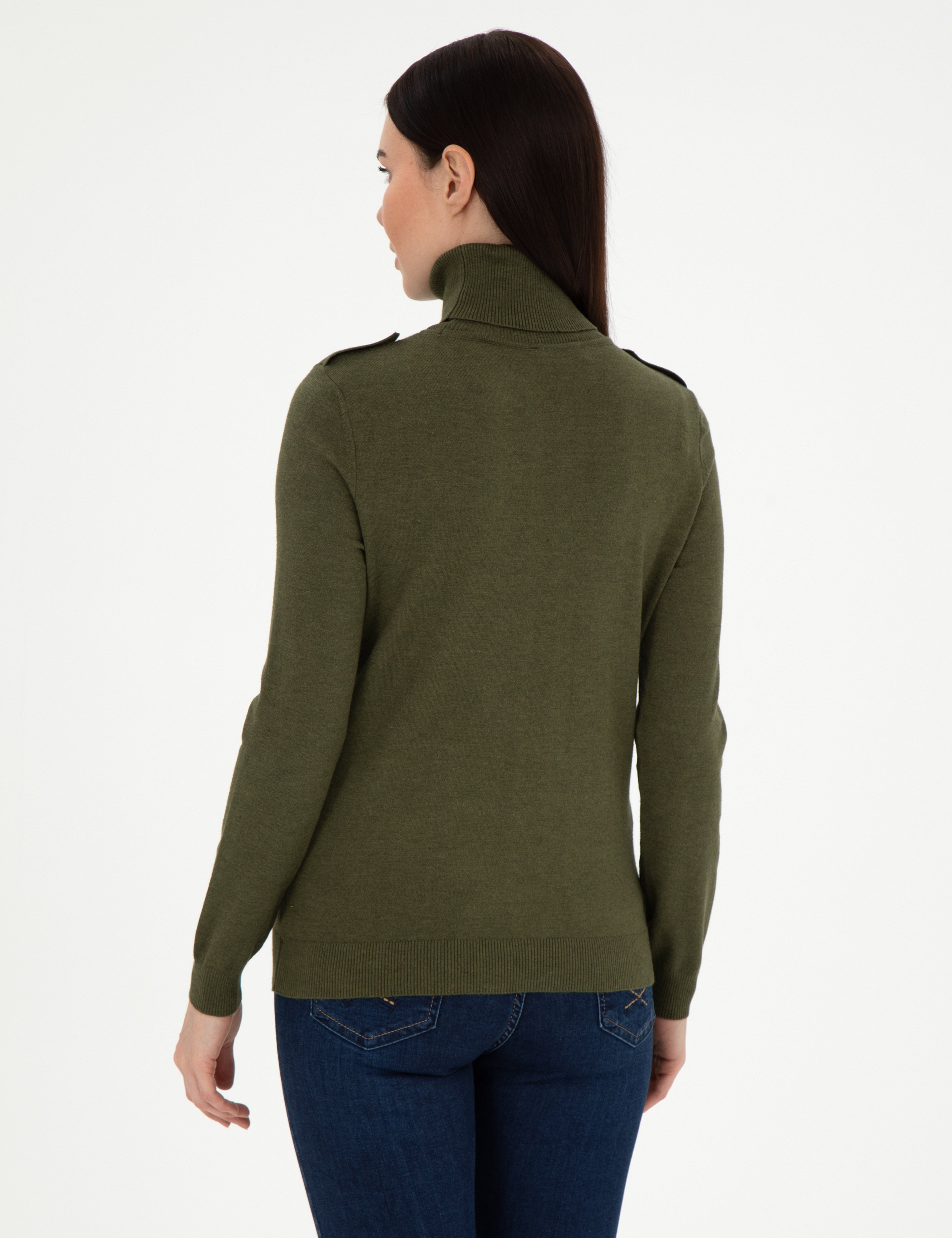 Haki Slim Fit Balıkçı Yaka Basic Kazak