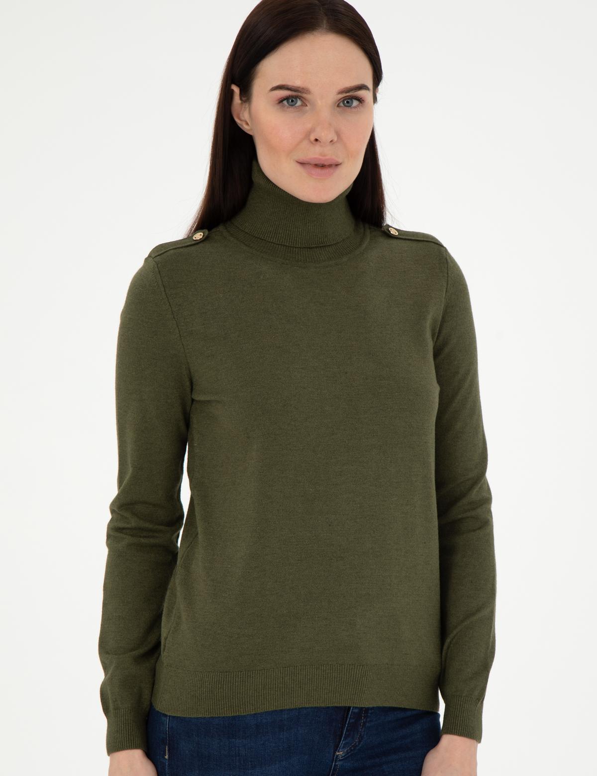 Haki Slim Fit Balıkçı Yaka Basic Kazak - 50290579008