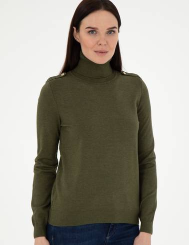 Haki Slim Fit Balıkçı Yaka Basic Kazak