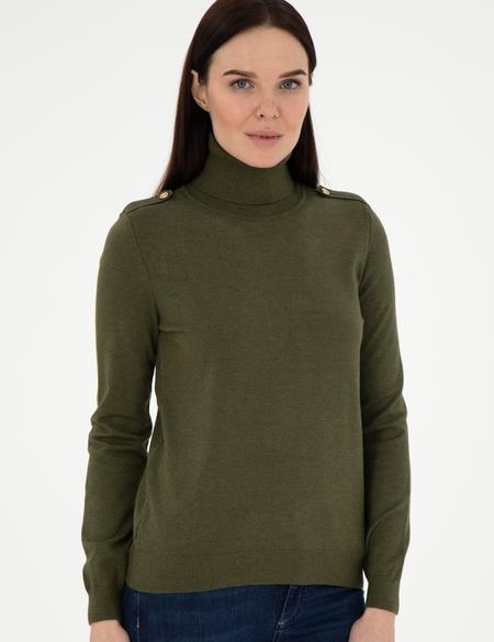 Haki Slim Fit Balıkçı Yaka Basic Kazak - 50290579008