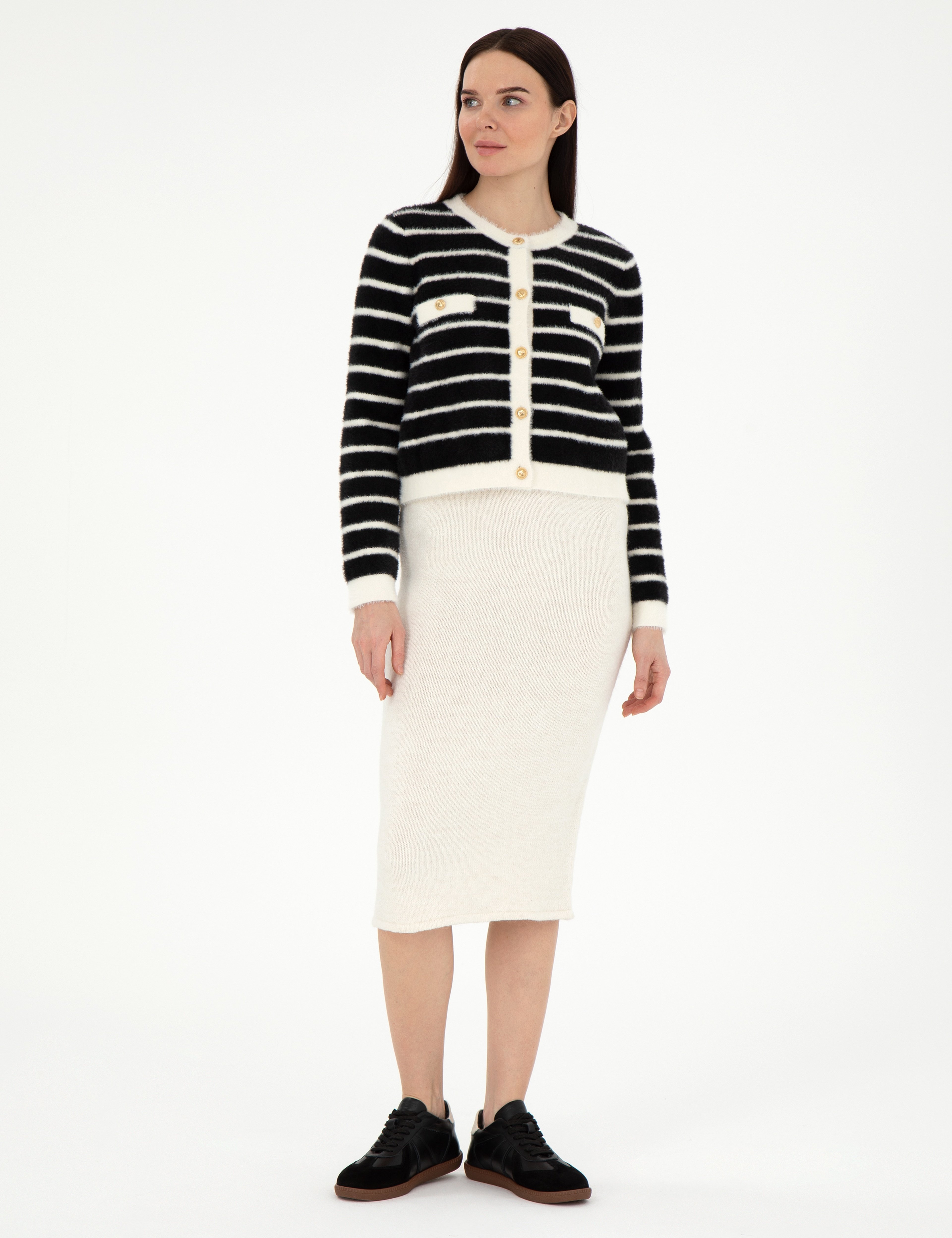 Ekru Loose Fit Triko Etek