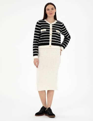 Ekru Loose Fit Triko Etek