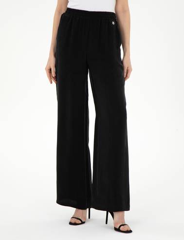 Siyah Kupro Kumaş Loose Fit Pantolon