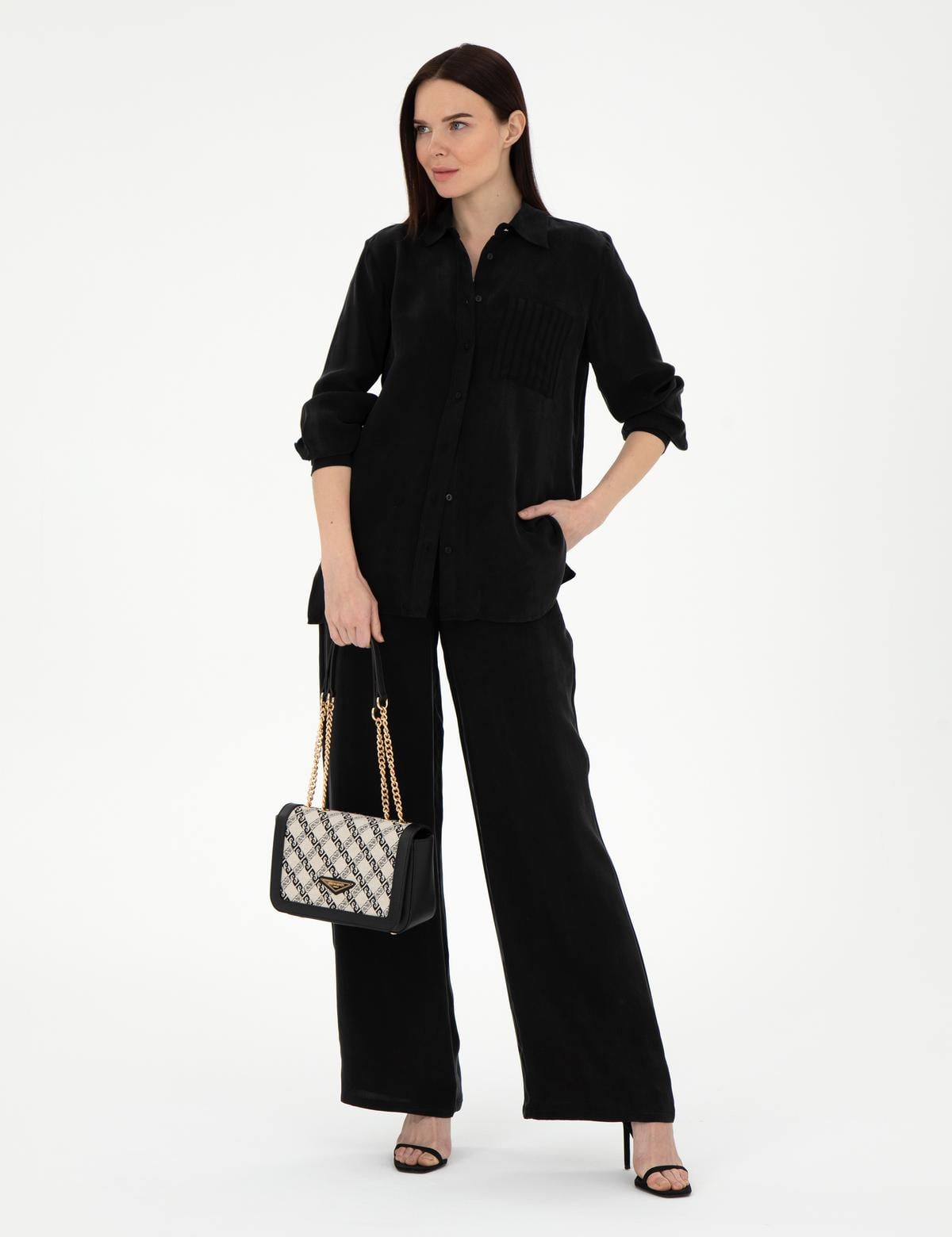 Siyah Kupro Kumaş Loose Fit Pantolon - 50305978021