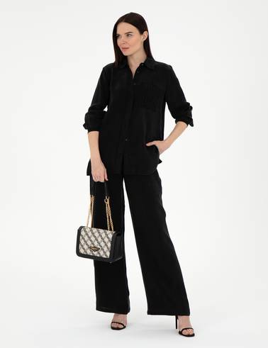 Siyah Kupro Kumaş Loose Fit Pantolon