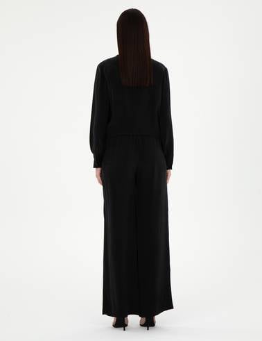 Siyah Kupro Kumaş Loose Fit Pantolon