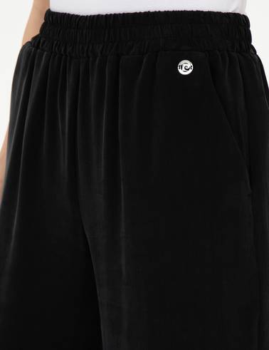 Siyah Kupro Kumaş Loose Fit Pantolon
