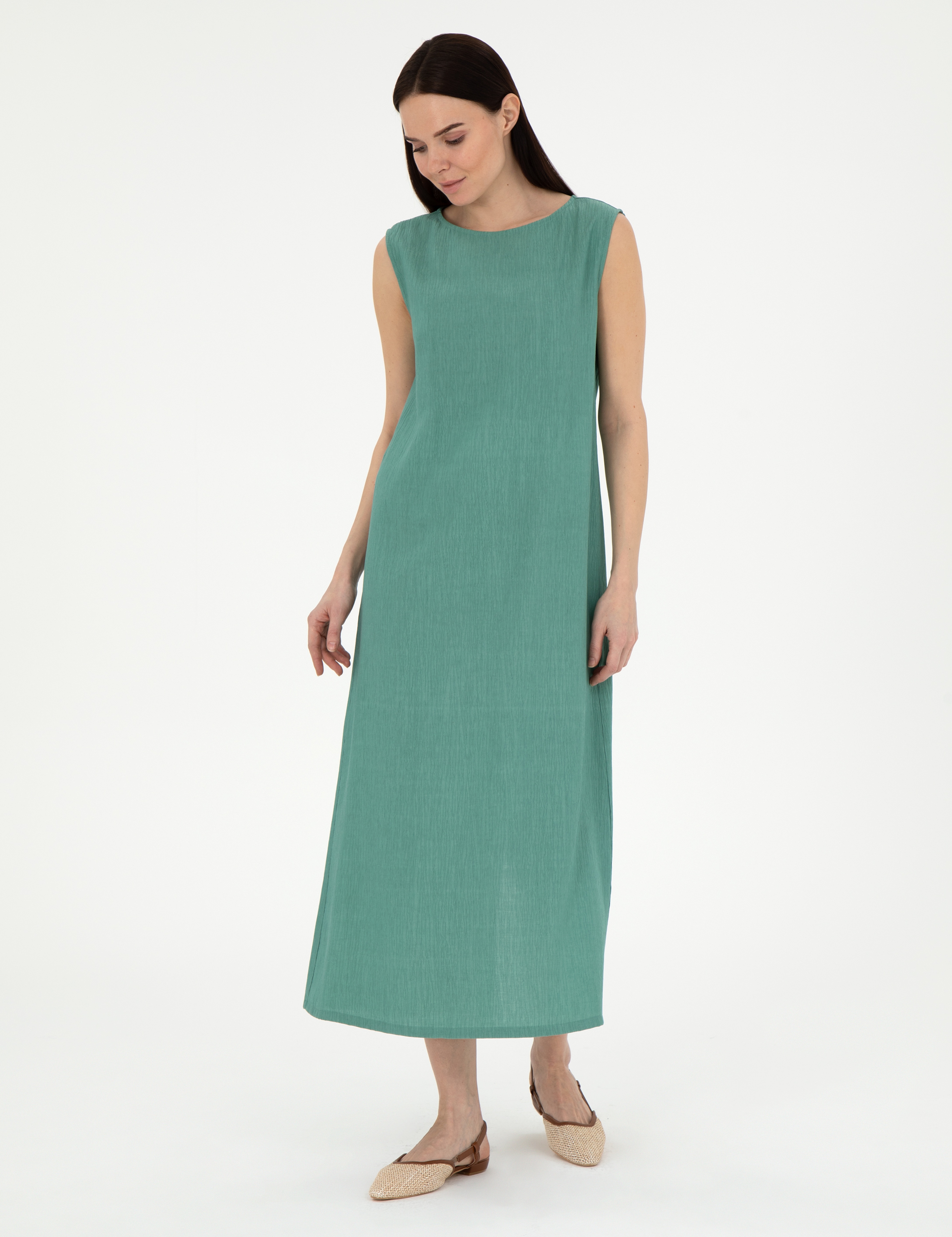 Yeşil Regular Fit Dokuma Elbise - Image 3