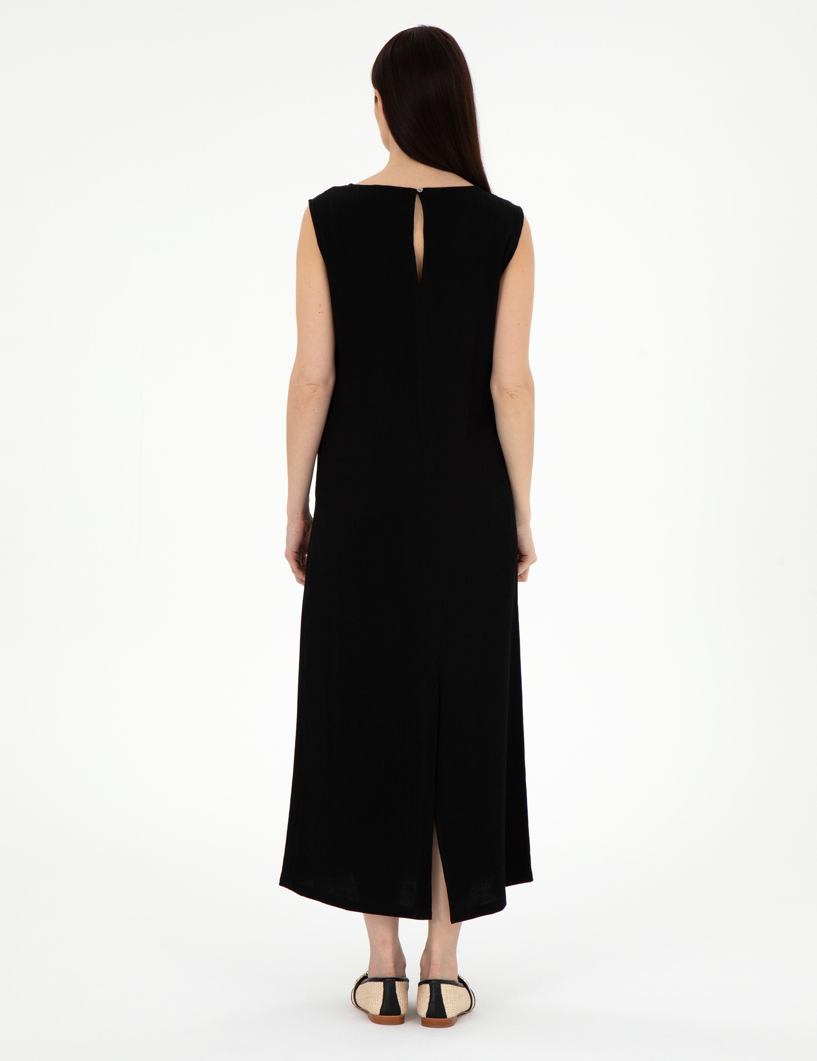 Siyah Regular Fit Dokuma Elbise