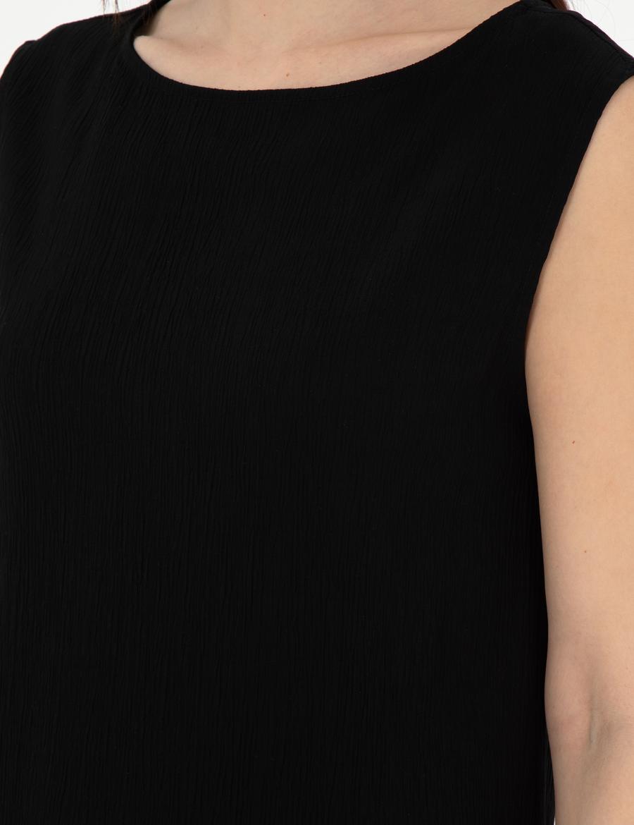 Siyah Regular Fit Dokuma Elbise