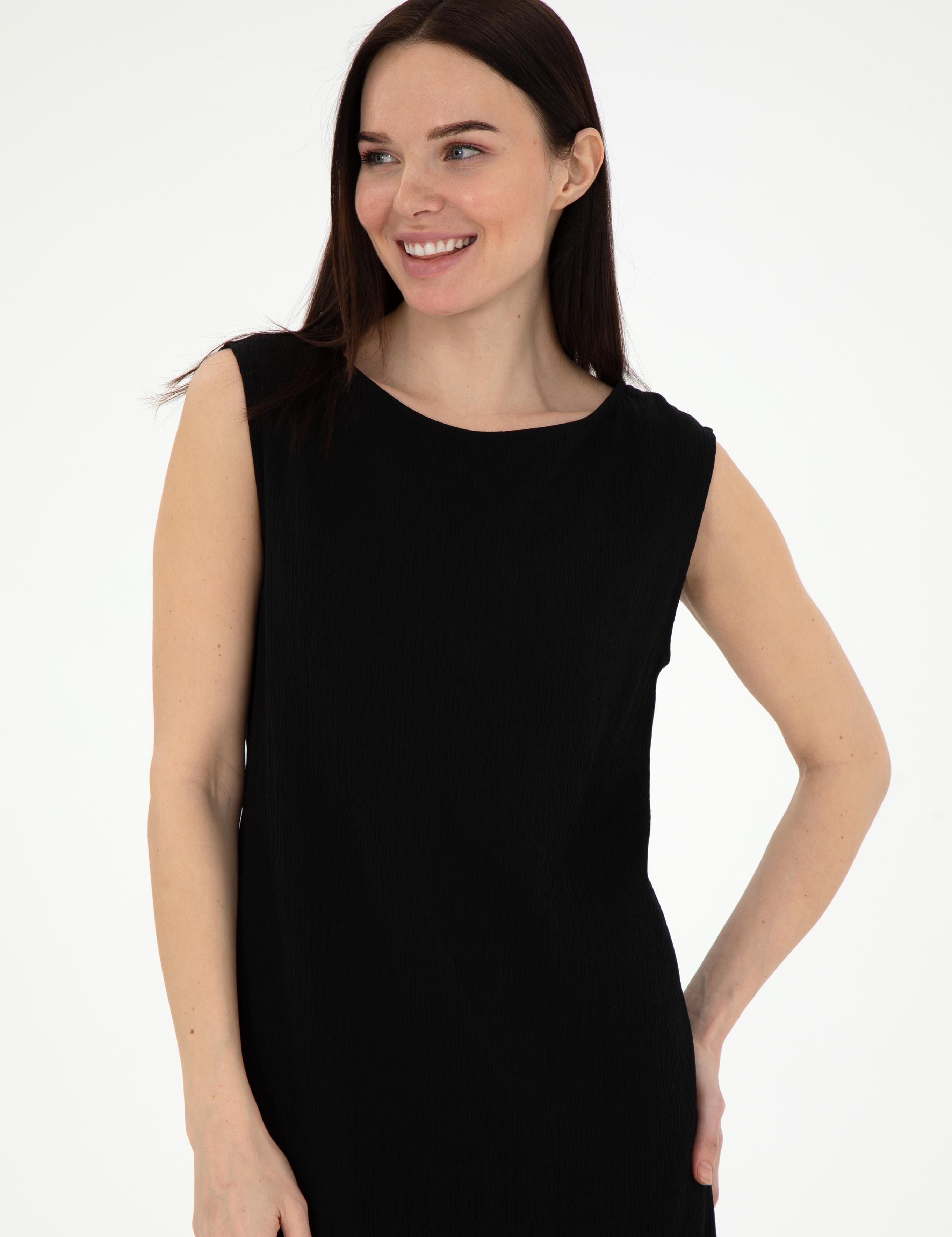 Siyah Regular Fit Dokuma Elbise