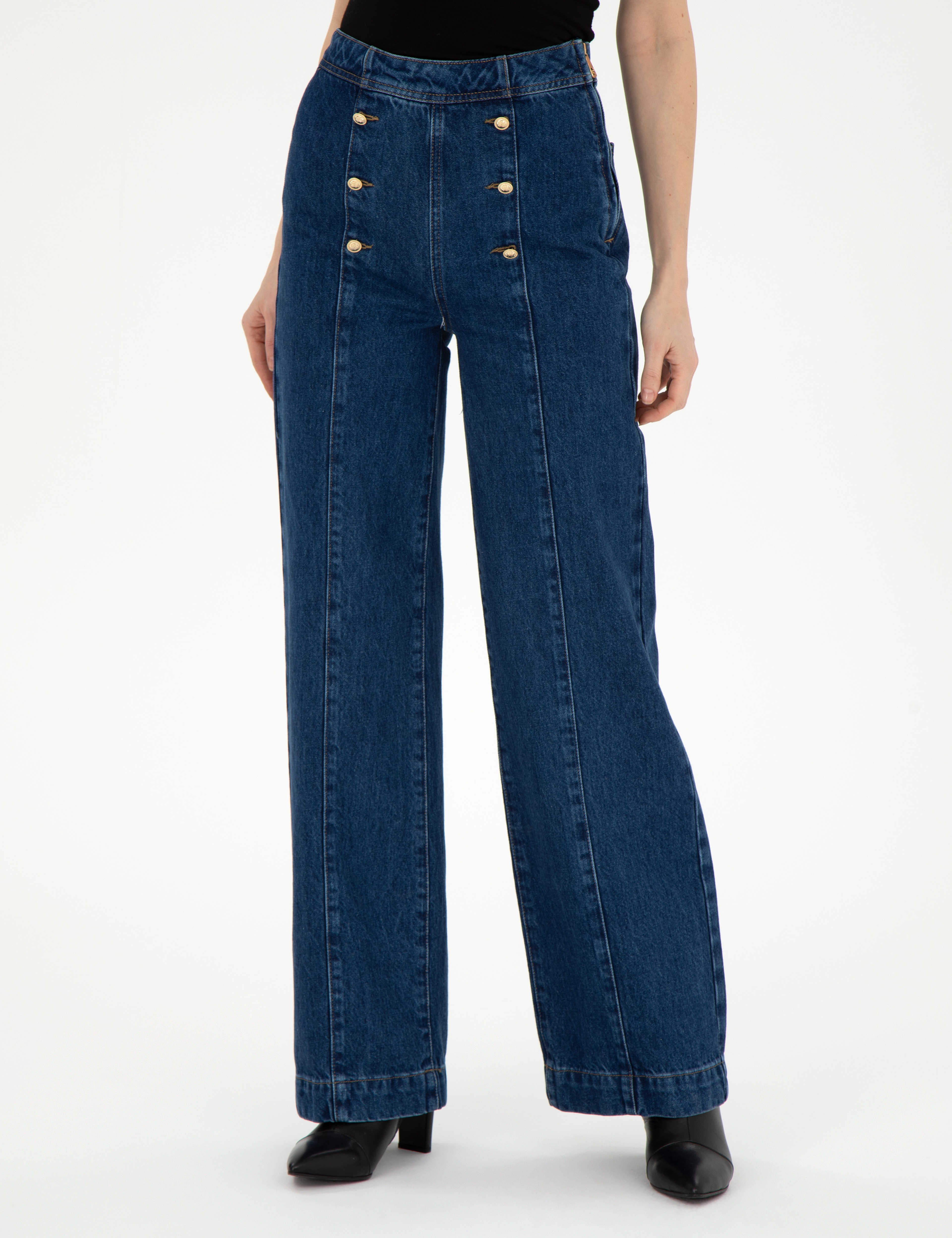 Koyu İndigo Flare Fit Jean Pantolon