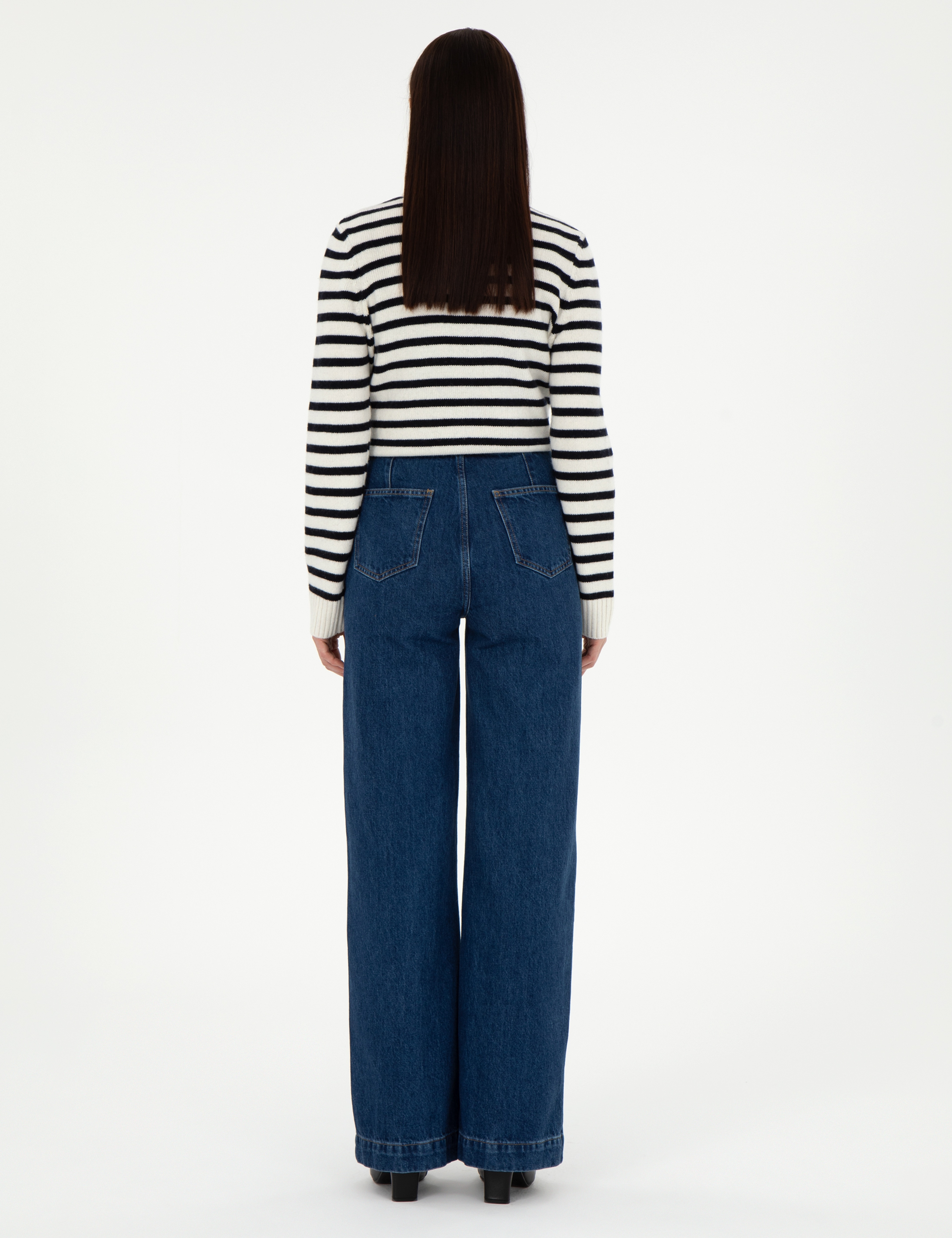 Koyu İndigo Flare Fit Jean Pantolon - Image 4