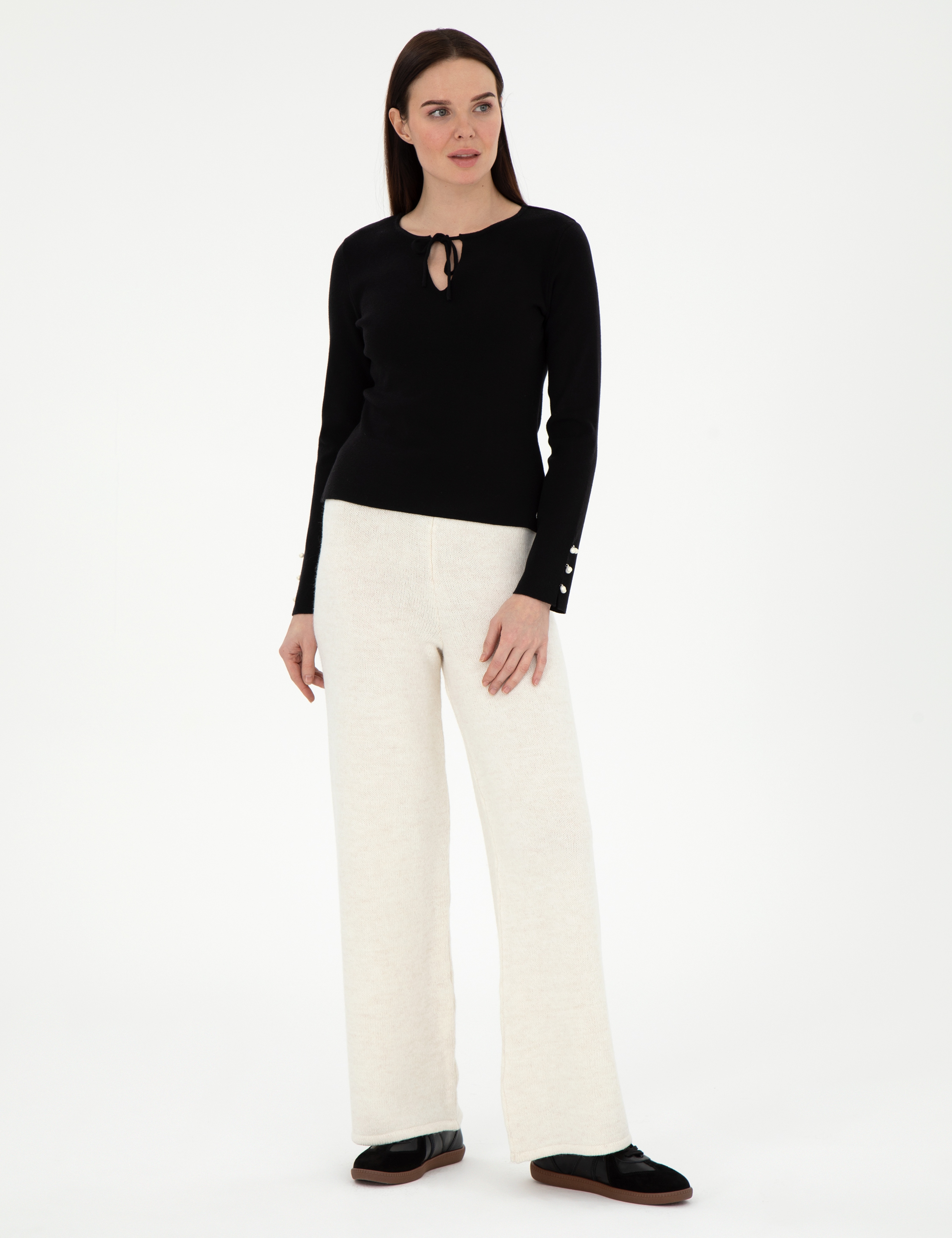 Ekru Loose Fit Triko Pantolon - Image 3