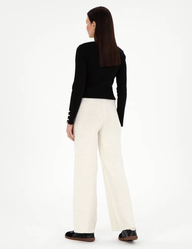 Ekru Loose Fit Triko Pantolon