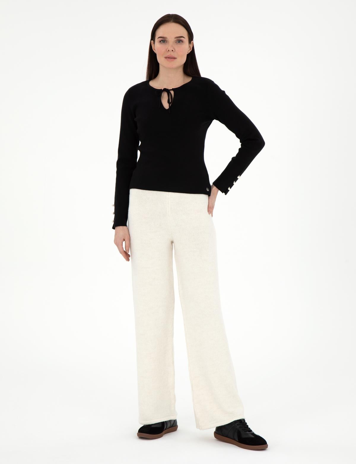 Ekru Loose Fit Triko Pantolon